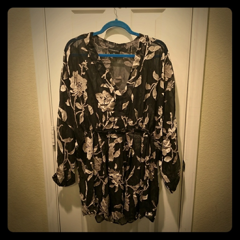 Sheer Black Floral Cover Up Tunic Blouse